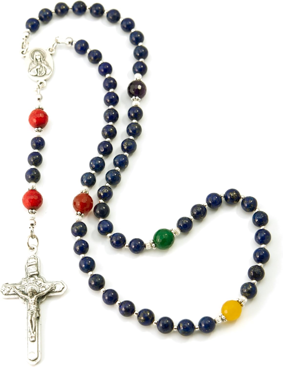 Prayer Beads Gay Love Gemstone Catholic Rosary Lapis Amethyst Carnelian with Metal Crucifix Blessed with Anointing Oil (Not a Necklace)