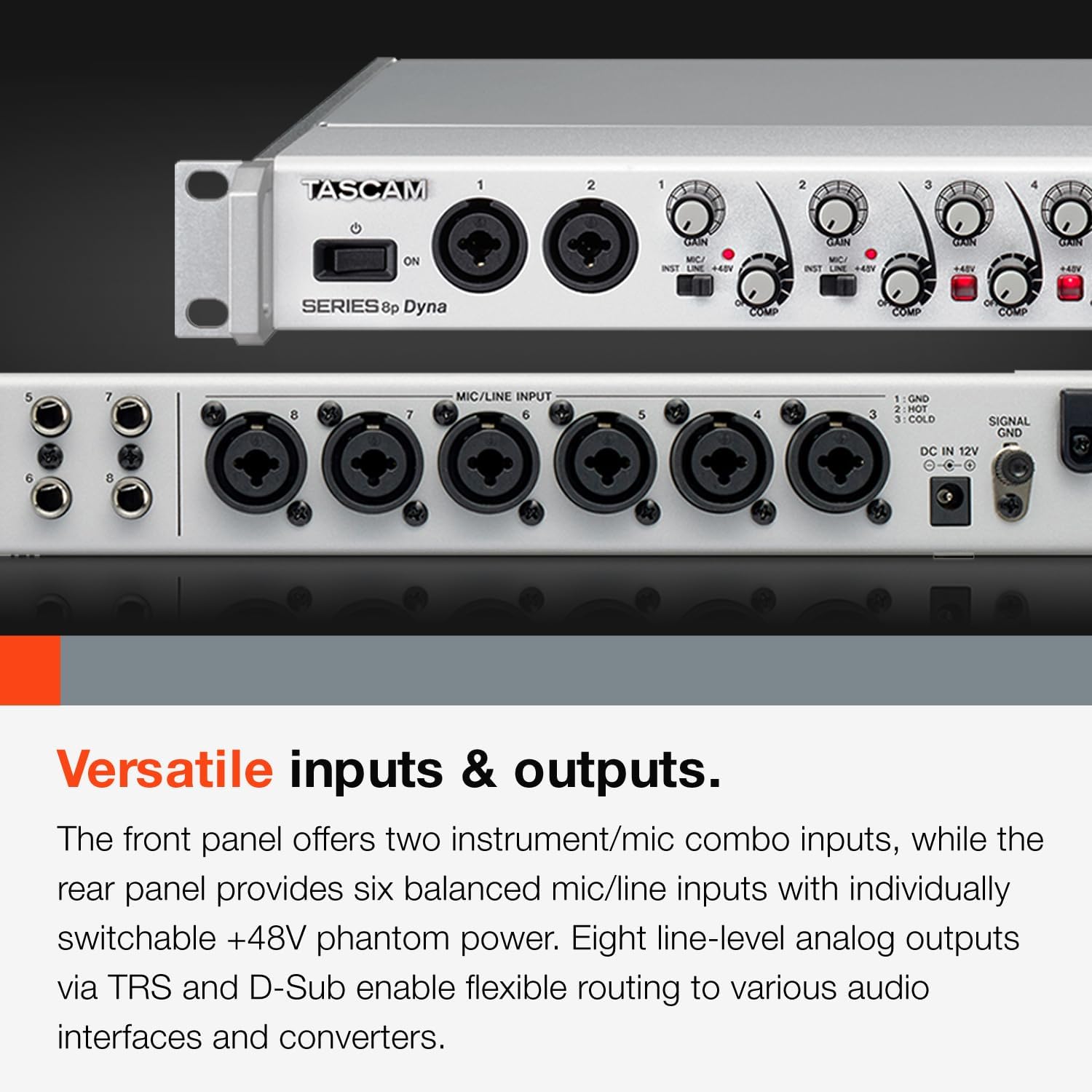 Tascam Series 8p Dyna Microphone Preamp for Recording, 8 Combo XLR/TRS, SMUX x 2, 8 Compressors, 8 outputs (SERIES8PDYNA)