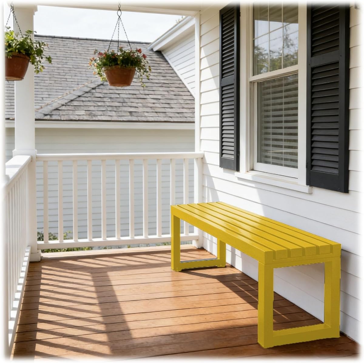 Outdoor Garden Bench, 2-Person Metal Patio Benches Weatherproof Outside Backless Bench 3.3ft 3.9ft 4.9ft 5.9ft Front Porch Seat Outdoor for Park, Yard, Lawn and Backyard Outside Chair(Yellow,5.9ft)
