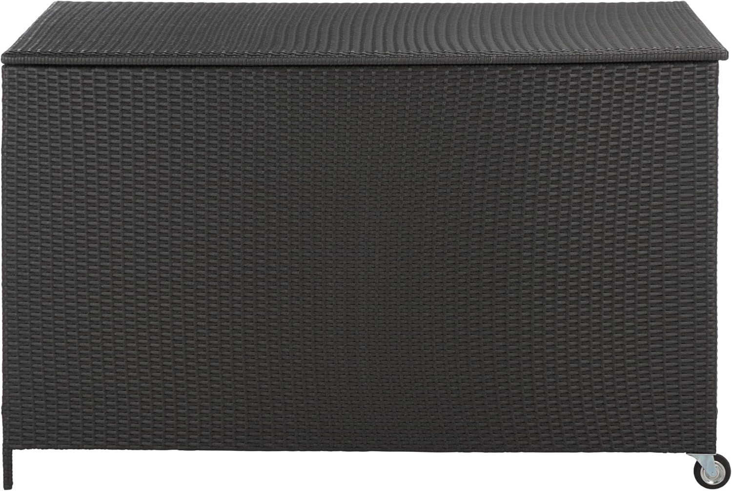 SAFAVIEH Outdoor Patio Furniture Collection – Kent Black Rattan Storage Cushion Box with Wheels (PAT6904A)