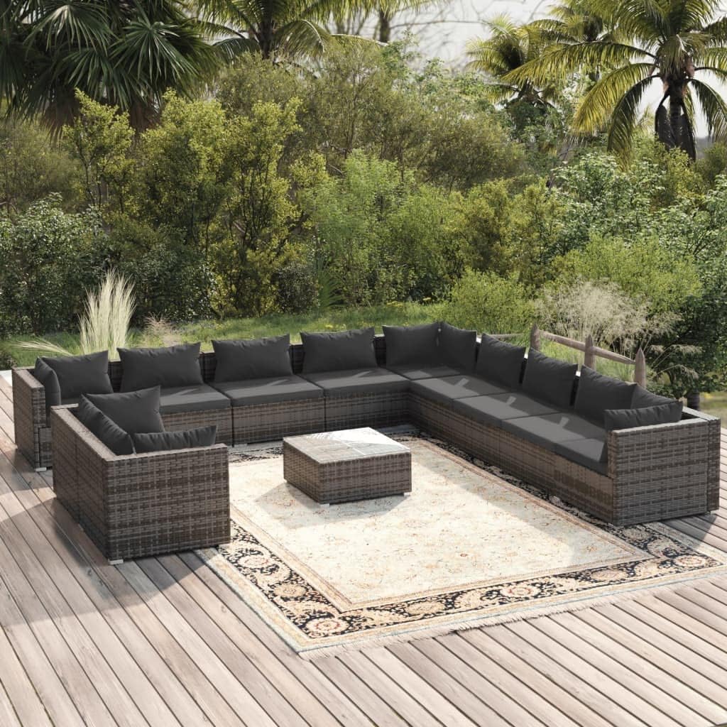 12 Piece Patio Lounge Set with Cushions Gray Poly Rattan,Poly Rattan Patio Lounge Set: Relax in Style and Comfort for Outdoor Leisure Time Patio Furniture Sets, Outdoor Furniture Sets