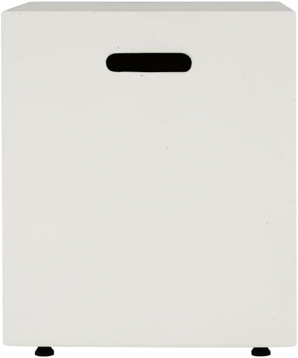 Modern Minimalist Lightweight Concrete Outdoor Propane Tank Hideaway Side Table – No Assembly, Stylish Durable Patio/Fire-Pit Accent (White)