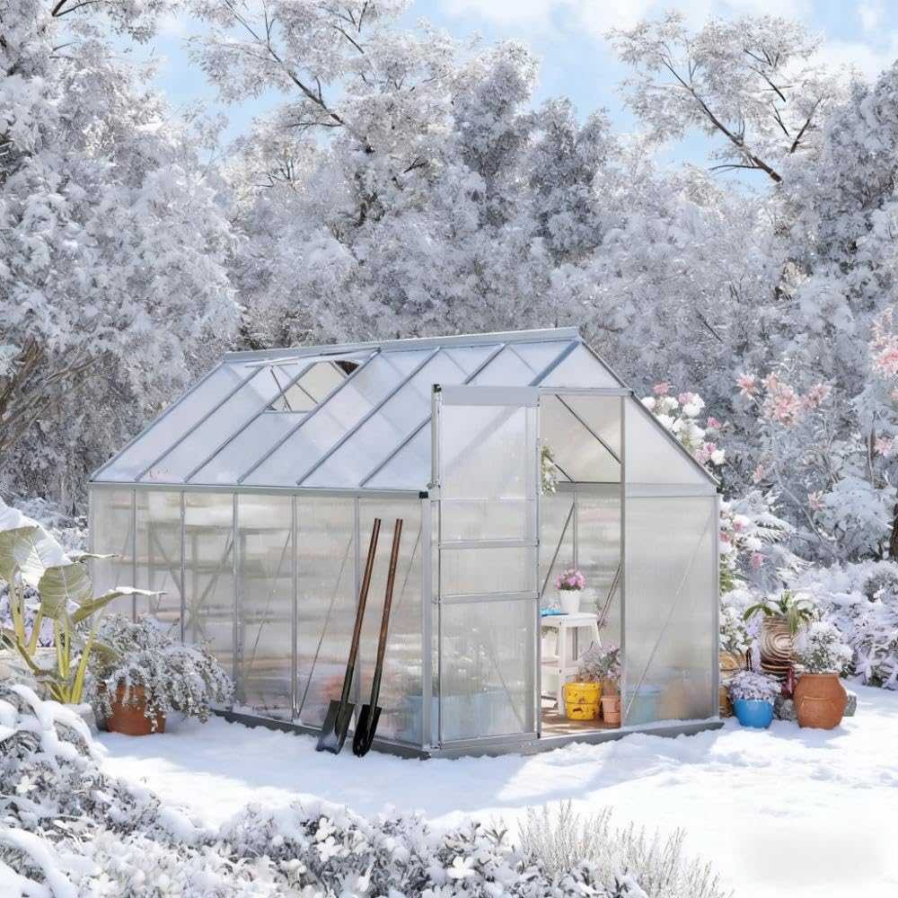 12.3FT x 6.2FT Walk in Greenhouse,Heavy Duty Greenhouse.Outdoor Greenhouse.Greenhouse with Aluminum Frame for Winter,Greenhouses with Sliding Doors Vent Window Walk-in Greenhouse for Garden Backyard.
