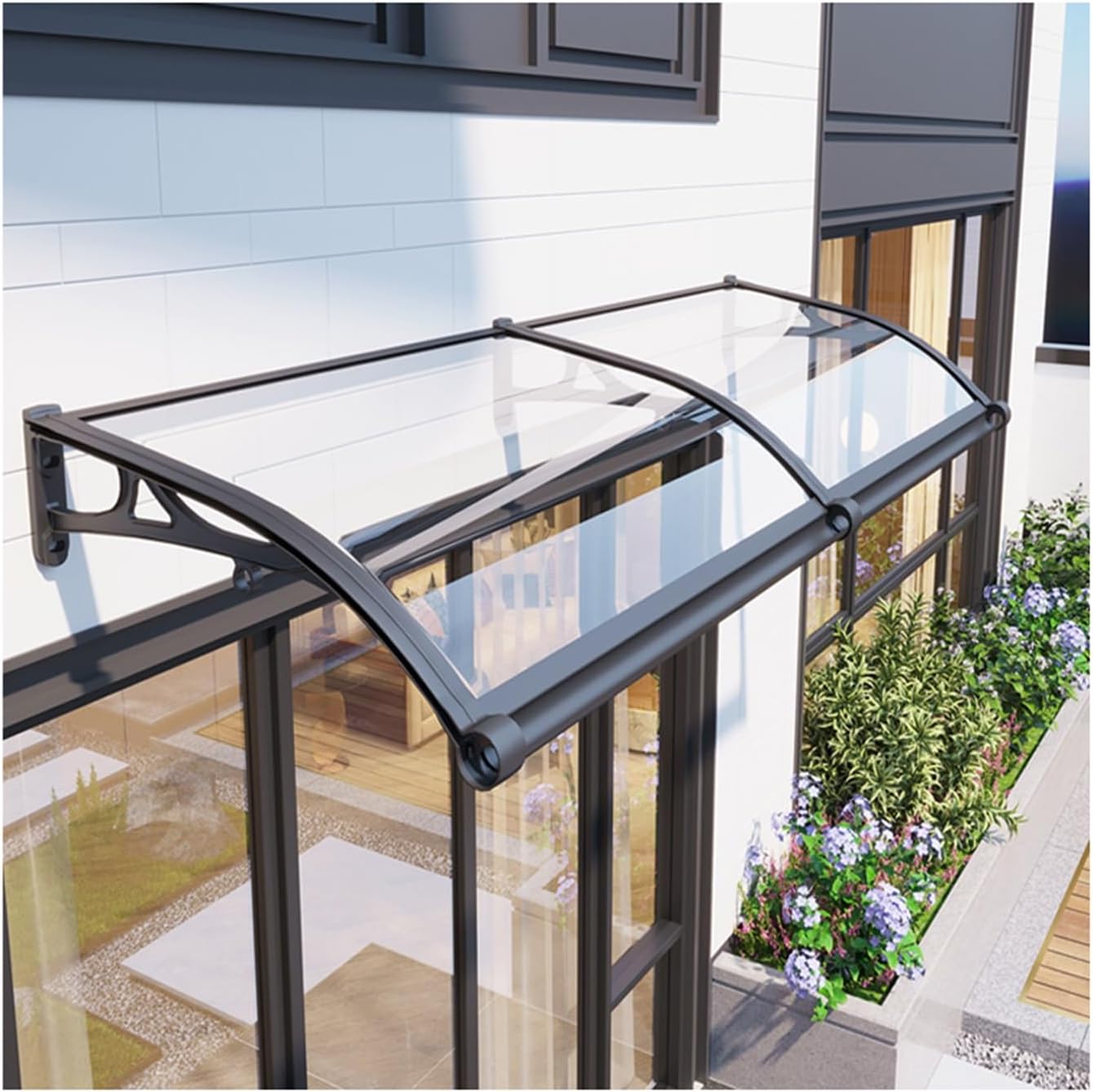 Outdoor Front Door Patio Sun Shetter,Polycarbonate Window Awning，Quiet Scalable,Door Canopy Window Awning with Large Sink,Aluminium Canopy Door，for Sun Shutter,Rain(60x300cm/24x118in)