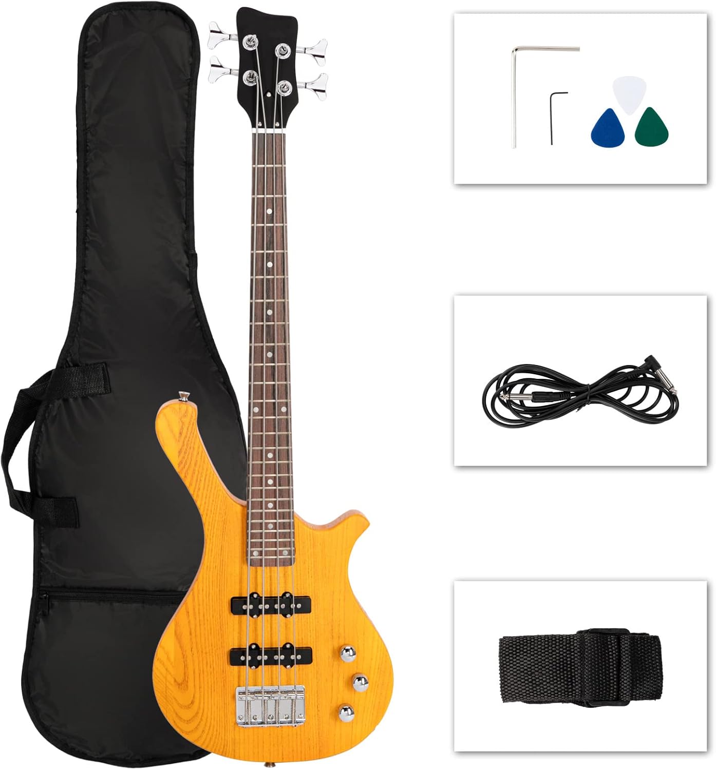 Ktaxon 4 String Electric Bass Guitar, 36-inch Bass Guitar Kit with Split single-coil Pickup, Rosewood Fretboard, Mahogany Body for Kids, Boy and Girl(Yellow)