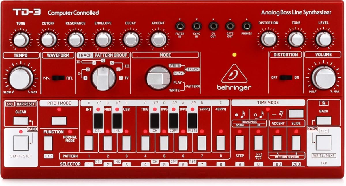 Behringer TD-3-RD Analog Bass Line Synthesizer with VCO, VCF, 16-Step Sequencer, Distortion Effects and 16-Voice Poly Chain