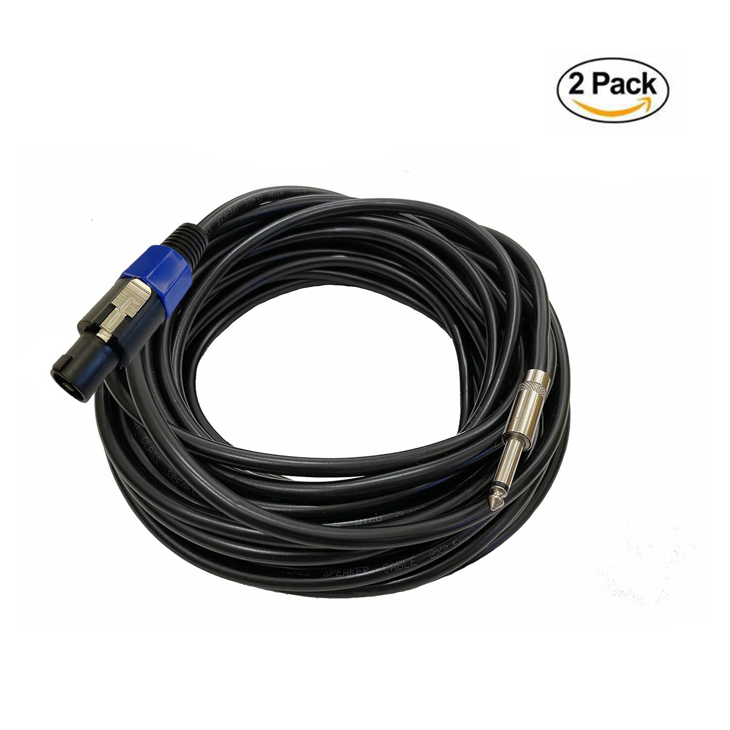 Professional 12 Gauge 75 Feet Speakon to 1/4 Inch Speaker Cables - 12AWG 75ft DJ/PA SpeakON to 1/4
