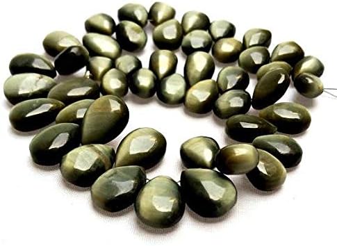 13 inch natural beads strand of 6x9-9x13mm smooth pear cats eye gemstone beads for DIY jewelry - necklace, bracelet, earring, ring.