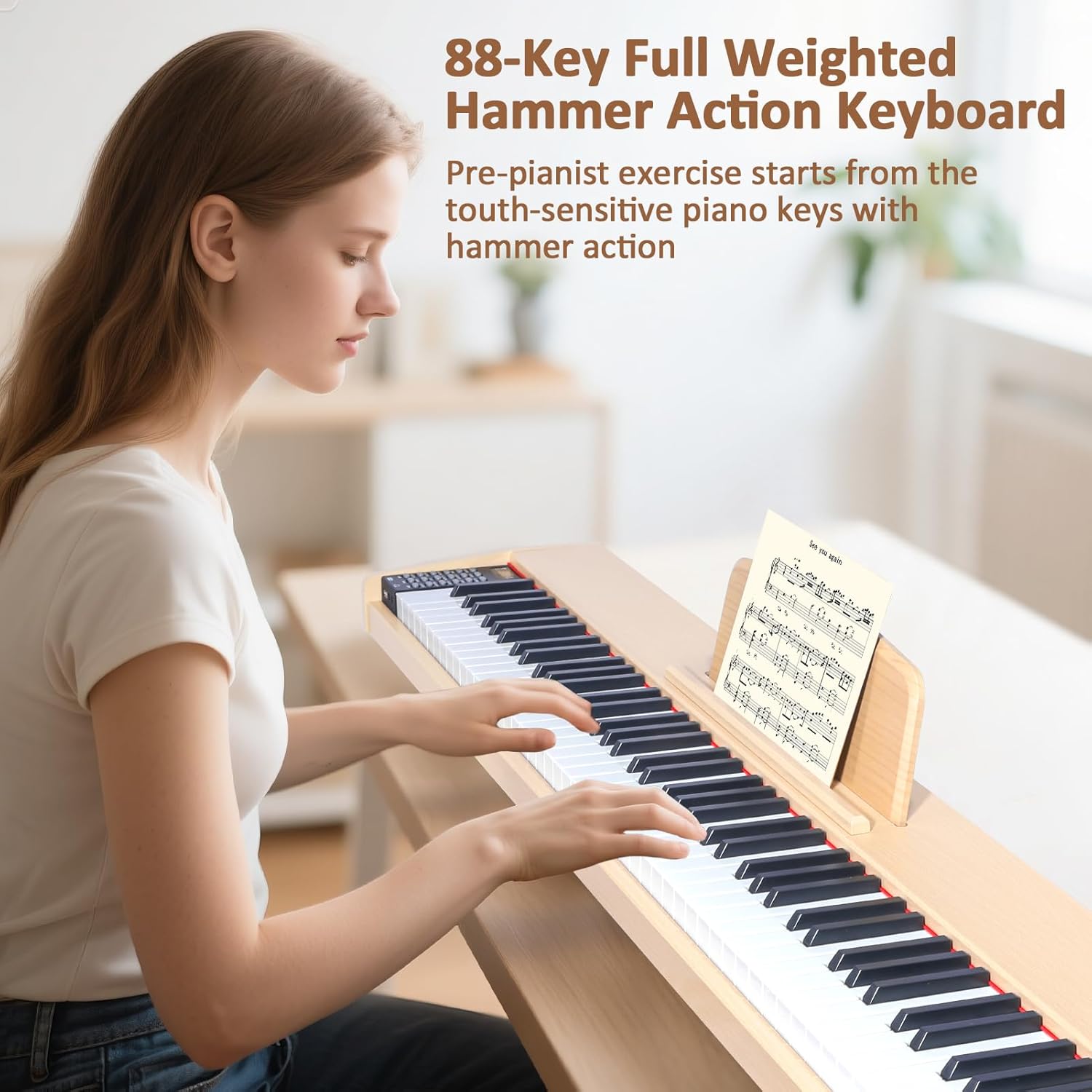 88 Key Digital Piano Keyboard,88 Key Full Size Weighted Hammer Action Electric Keyboard Piano with 200 Rhythms,200 Tones, Piano Keyboard with Stand, TriplePedal,Headphone, Carrying Bag