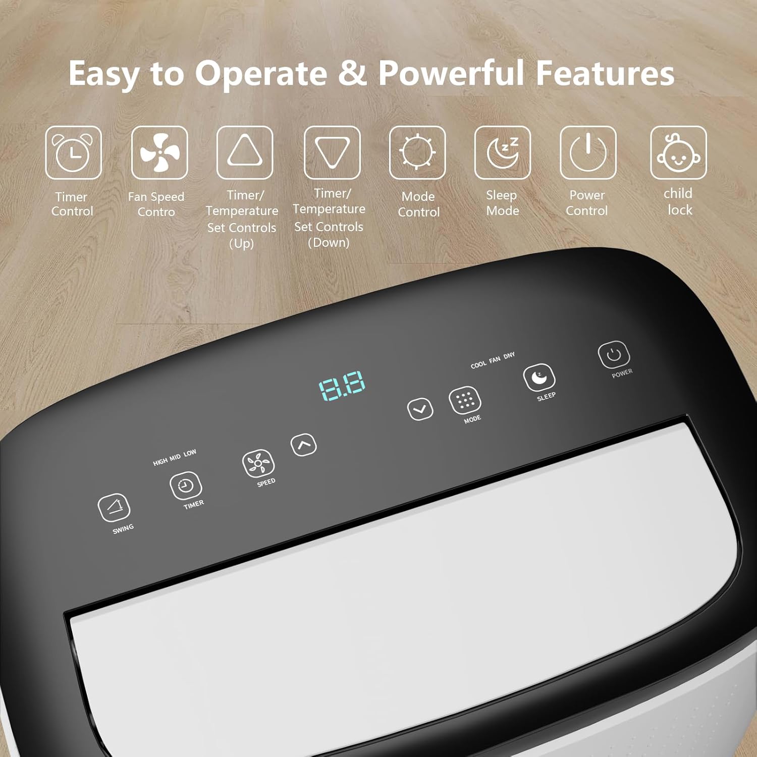 BLACK+WHITE 14000 BTU Portable Air Conditioner, 3-in-1 Portable AC with Fan & Dehumidifier, Quiet Sleep Mode 