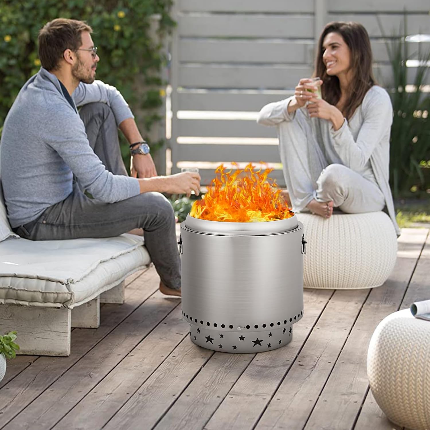GarveeLife 16.5 in Protable Smokeless Fire Pit, Fire Pit with Handles Design, Stainless Steel Stove Wood Burning, Removable Ash Pan, Ideal for Camping, Garden
