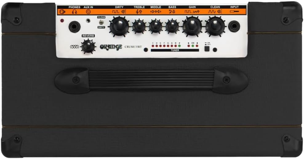 Orange Crush 35RT Guitar Combo Amplifier Bundle w/Pig Hog Black Instrument 10’ Cable, Power Supply AC Adapter and Liquid Audio Polishing Cloth