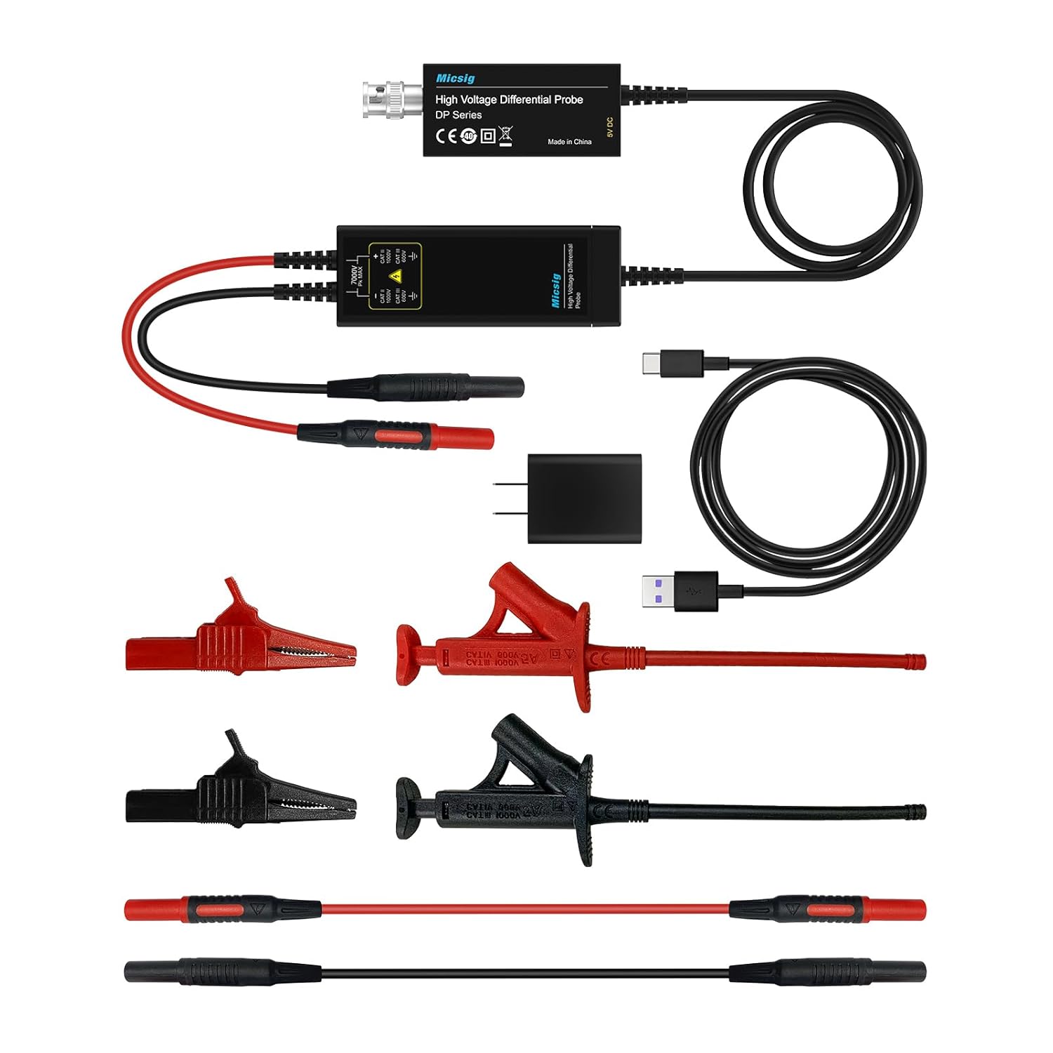 Micsig DP7000 High Voltage Differential Probe Kit, 7000V 100MHz, 3.5ns Rise Time, 100X/1000X Attenuation Rate, Oscilloscope Probe Kit Accessory