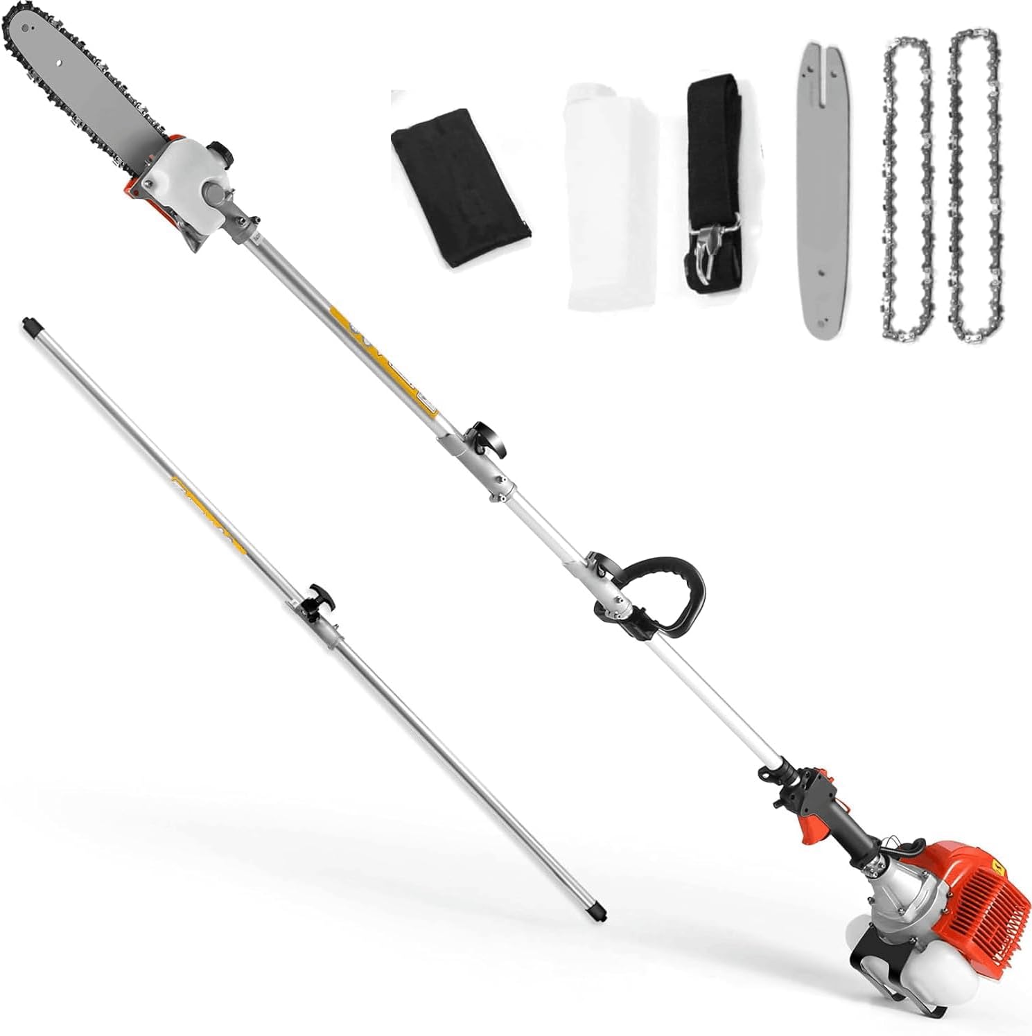 Pole Saw Gas Powered 58 CC, 2 Cycle Gas Powered Pole Saw with 11.5 Inch Pole and 16 Foot Retractable Long Pole Saw - Gas Pole Saws for Tree Trimming