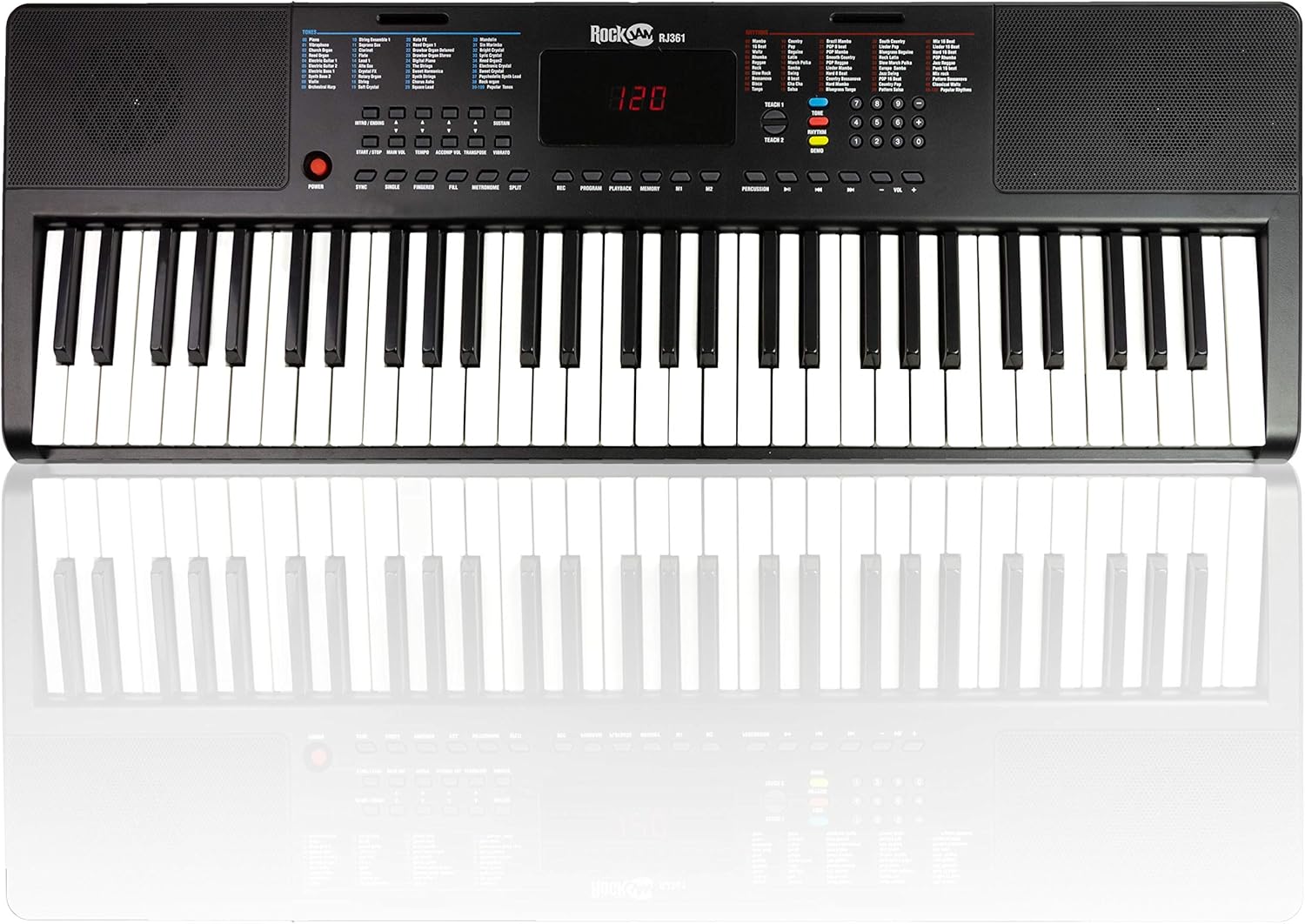 Alesis Recital – 88 Key Digital Piano Keyboard with Semi Weighted Keys & RockJam Compact 61 Key Keyboard with Sheet Music Stand, Power Supply, Piano Note Stickers & Simply Piano Lessons