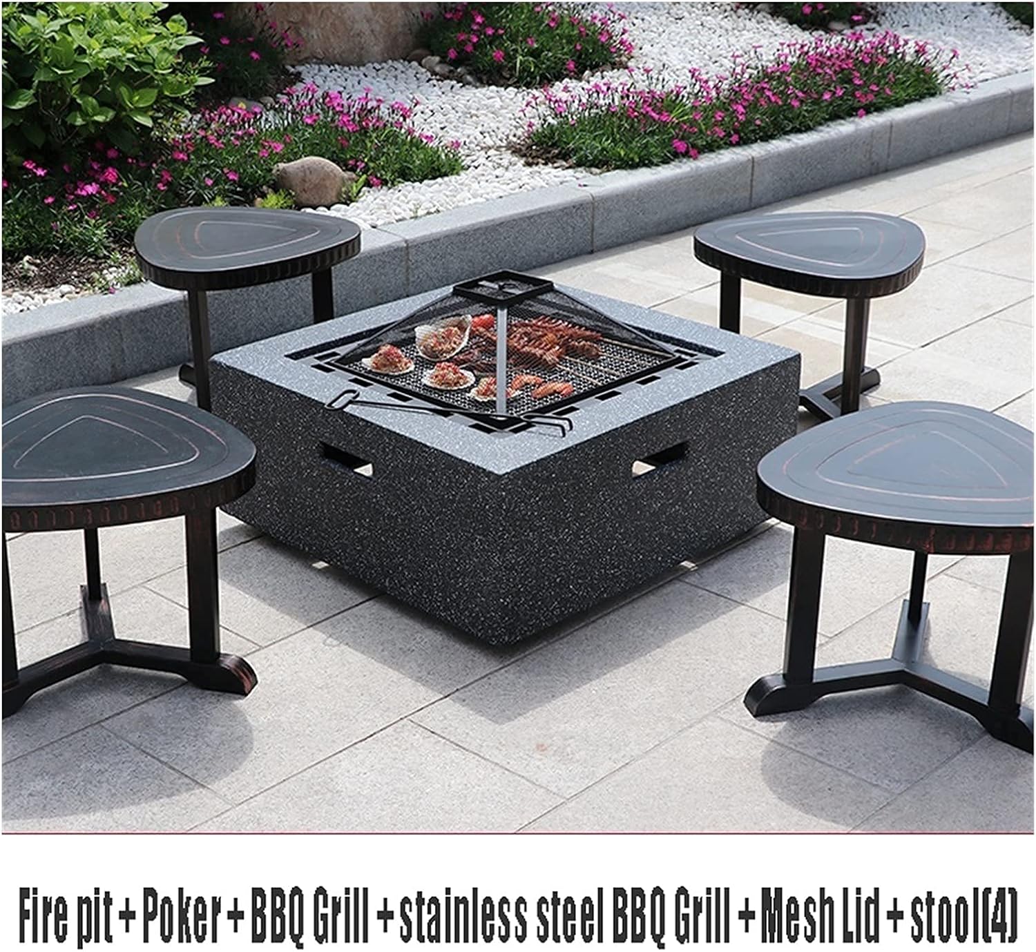 Fire Pits Outdoor 71cm Garden Terrace Heavy-duty BBQ Table, Outdoor Cooking Fire Pit, Burning Fire Bowl, Multi-function Heating Fireplace