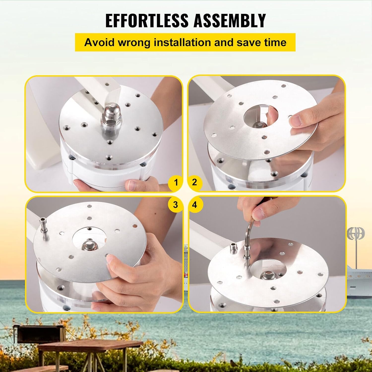 Wind Generators for Home Use,Low Noise 5 Leaves Wind Generator Kit - Windmill Household with Flange Plate, Controller, Automatic Angle Adjustment