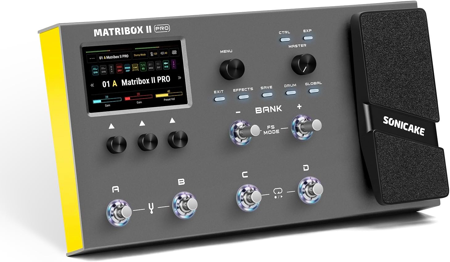 SONICAKE Matribox II Pro - Multi Effects Guitar Pedal with Expression, 240+ Built-in Guitar Effects, Amp Modeling, IR Cabinet Simulation, FX Loop, MIDI Stereo OTG USB Audio Interface Color TouchScreen