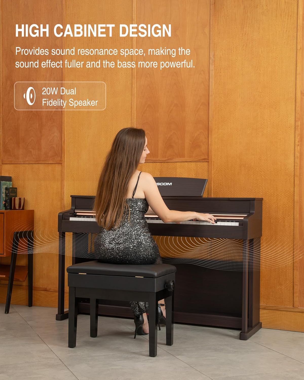 UMP-200 88 Key Weighted Action Digital Piano - with Furniture Cabinet Stand, Power Adapter，Triple Pedals，MP3 Function - Rosewood Vintage Style for Home Decoration