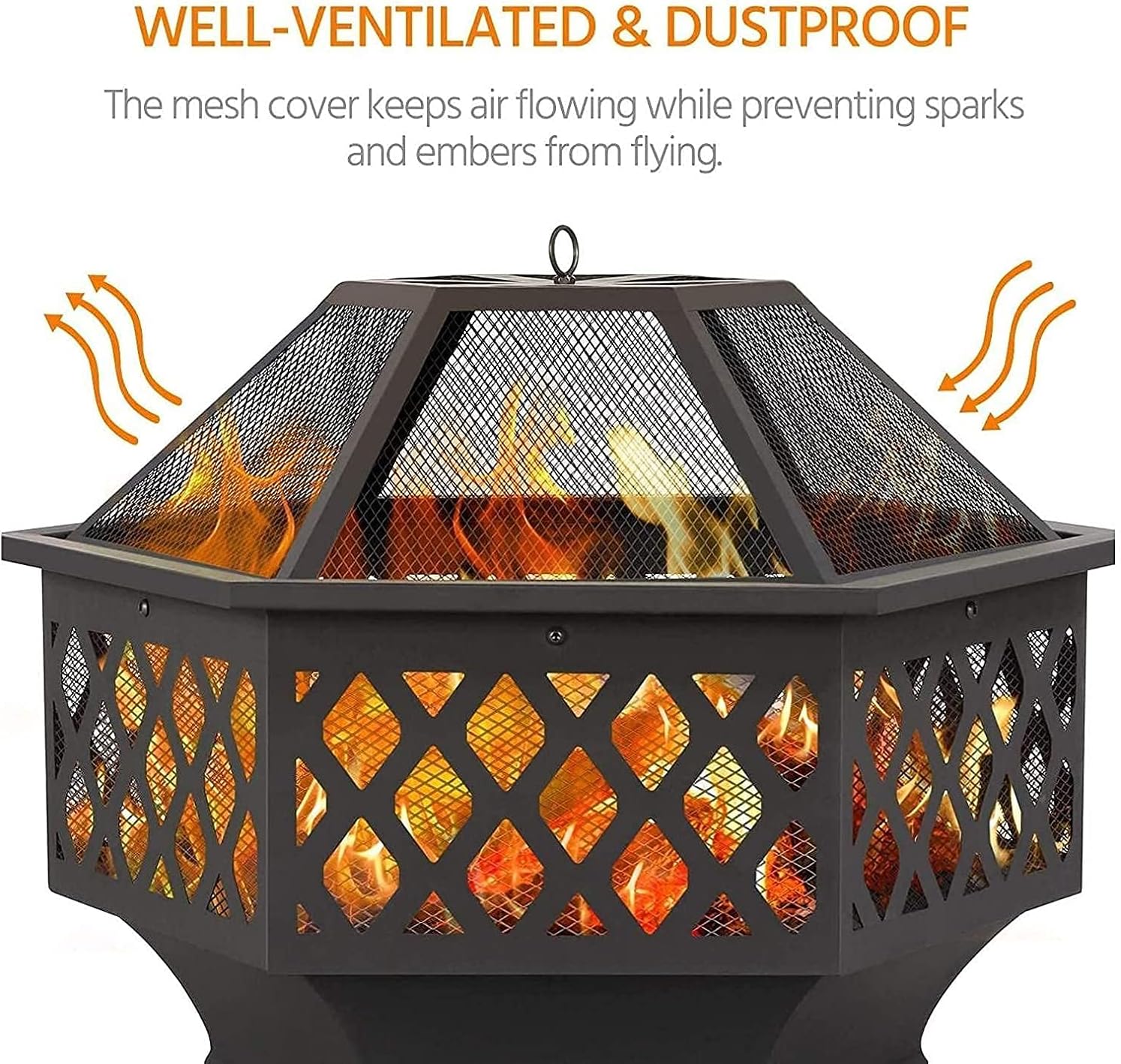 Fire Pit Outdoor Barbecue Heater Hexagon Steel Fire Pit with BBQ Grill Shelf Outdoor Metal Brazier Heater for Bonfire Firebowl for Outside Camping Patio Garden Backyard Picnic