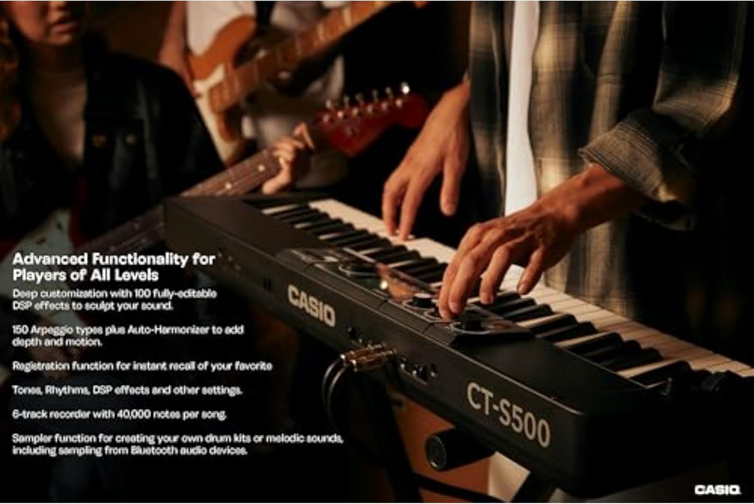 Casio Casiotone CT-S500 – 61-Key Touch-Responsive Portable Keyboard | 800 AiX Tones, DSP Effects, Bluetooth MIDI/Audio, 6-Track Recorder, USB, Line Outs, Casio Music Space App | Gig-Ready & Compact