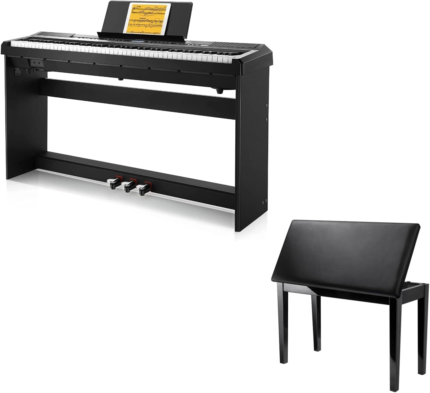 Donner DEP-20 Beginner Digital Piano 88 Key Full Size Weighted Keyboard+Donner Duet Piano Bench with Storage