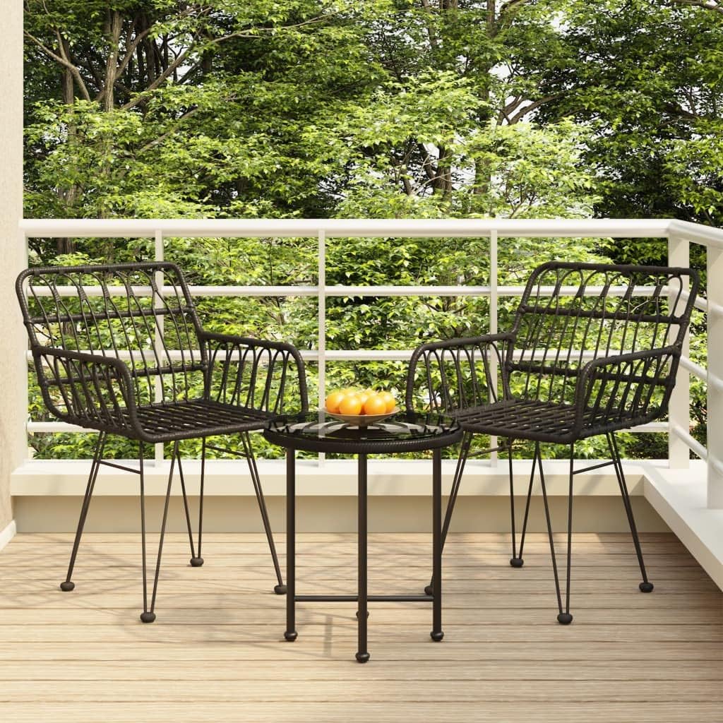 3 Piece Patio Dining Set Black Poly Rattan Garden Furniture