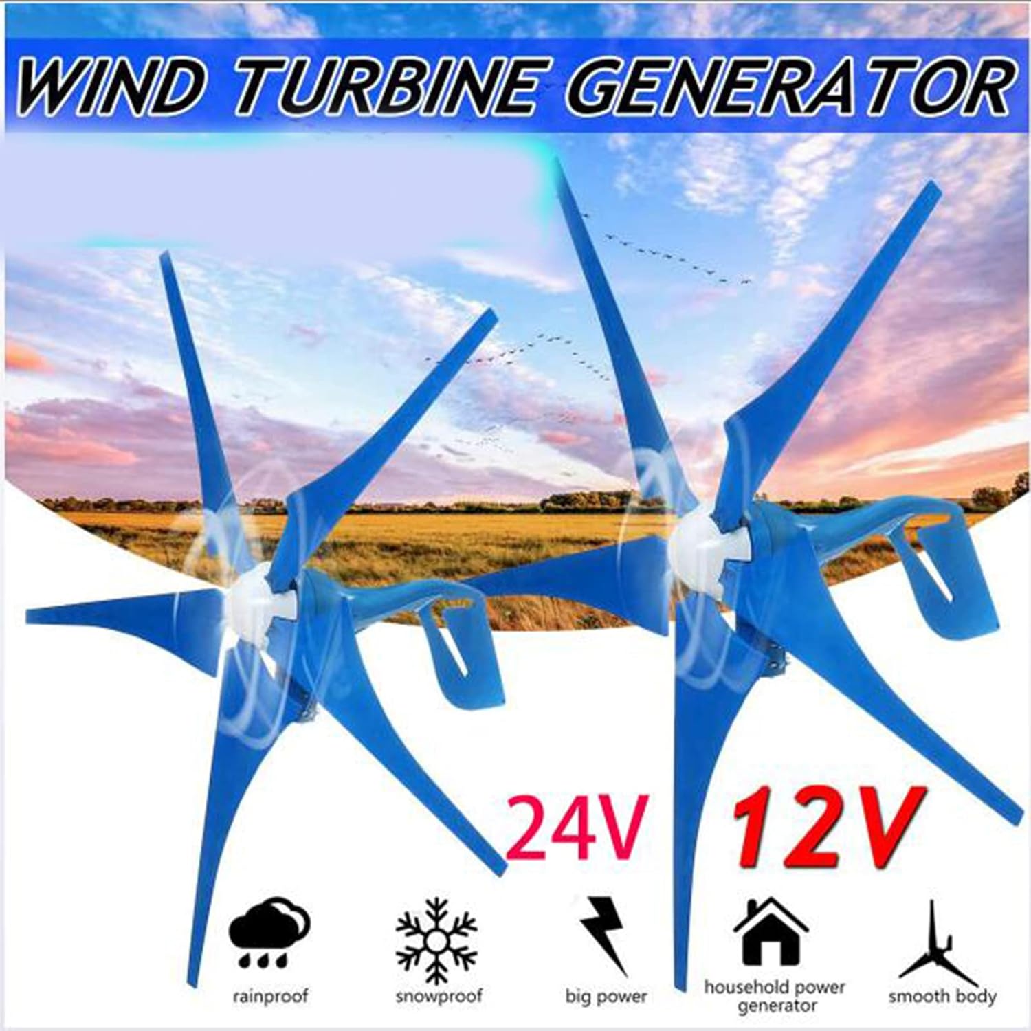 6000W Wind Power Generator Kit with 5 Blades for Marine RV Home Windmill Generator System Vertical Axis Wind Turbines Motor with MPPT Controller