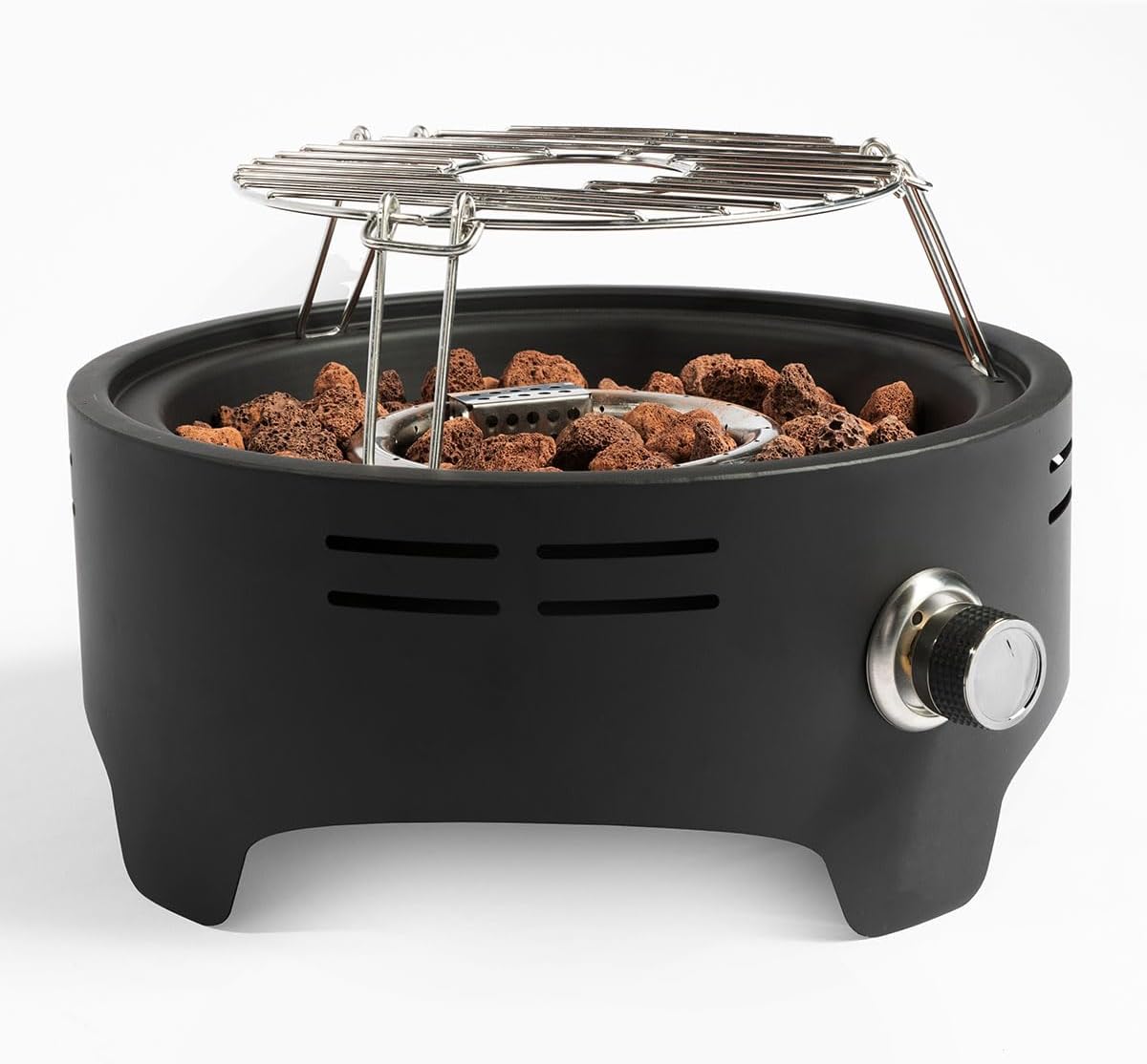 15'' Round Camping fire Pit with Lcokable Cover Lid as Portable Handle, 40,000 BTU Round Tabletop Propane Gas Fire Pit, Black