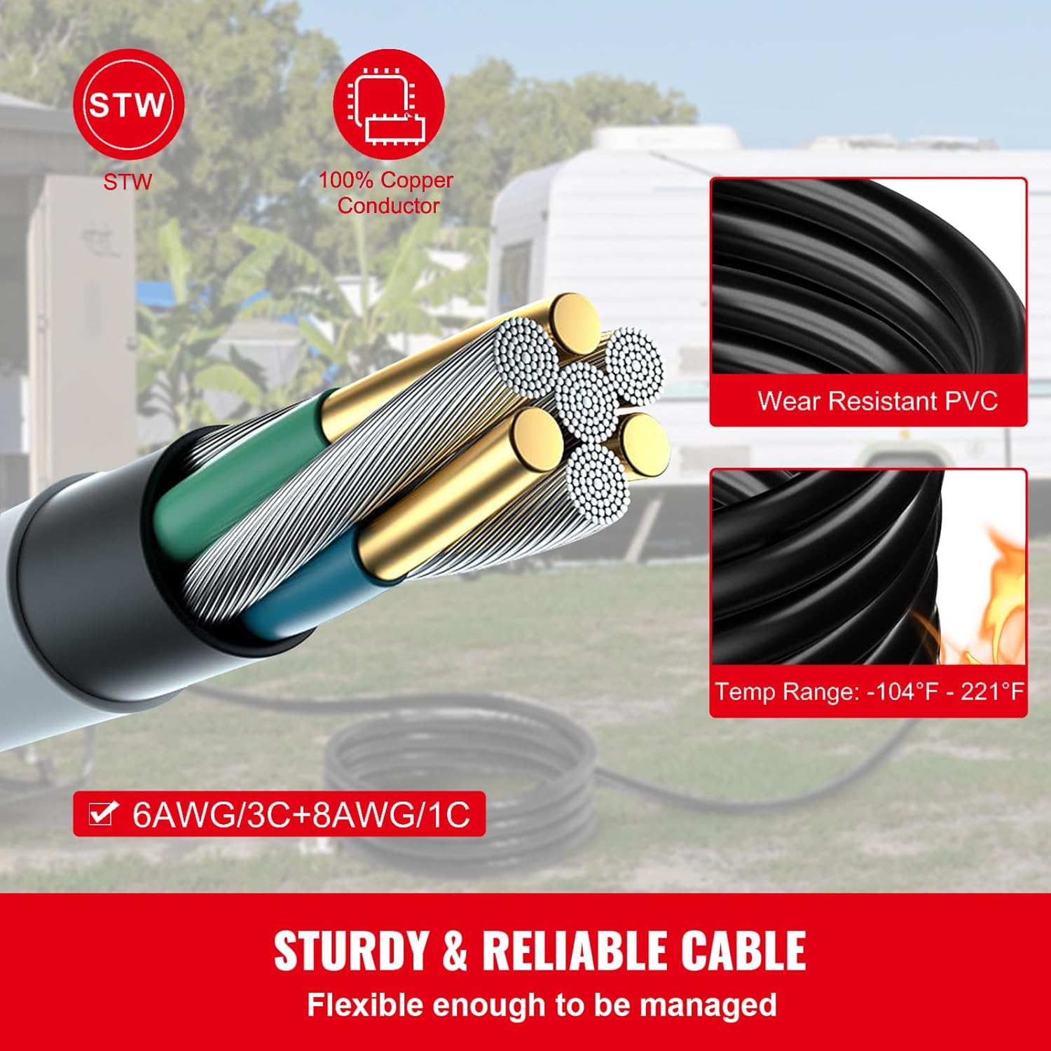 Happybuy 15FT Generator Power Cord, 50-Amp, 125/250V, 14-50P to CS6364 Locking Connector, Heavy Duty for RVs & Outdoors