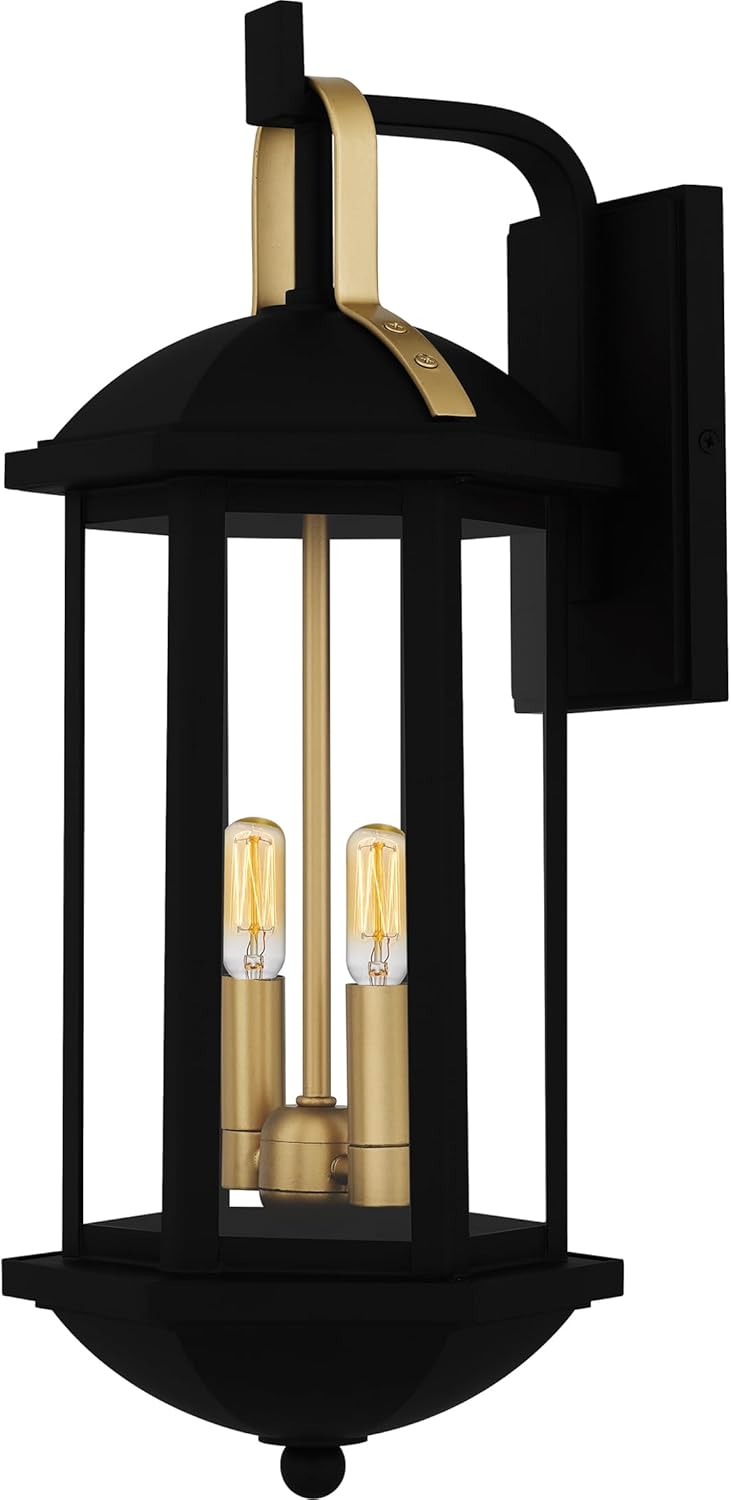 Quoizel Crestfield Outdoor Wall Lantern, 19.75 Inch 2-Light Matte Black Wall Sconce, Industrial Light Fixture, 60W Candelabra Base Bulb, Outside Lights for Patio, Porch, Front Door & Backyard