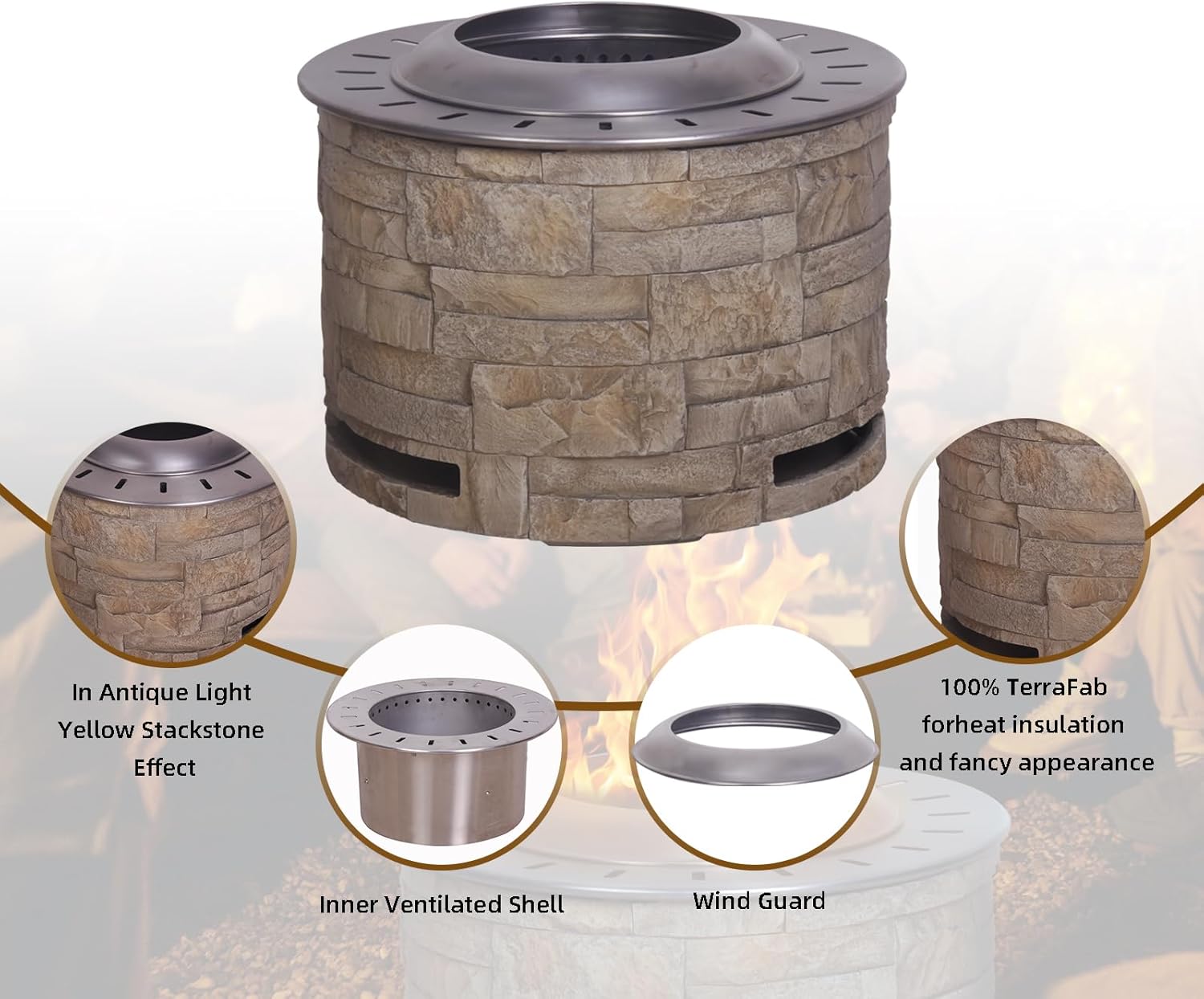 Stackstone Look Smokeless Firepit with Wood Pellet,Twig,Wood As The Fuel