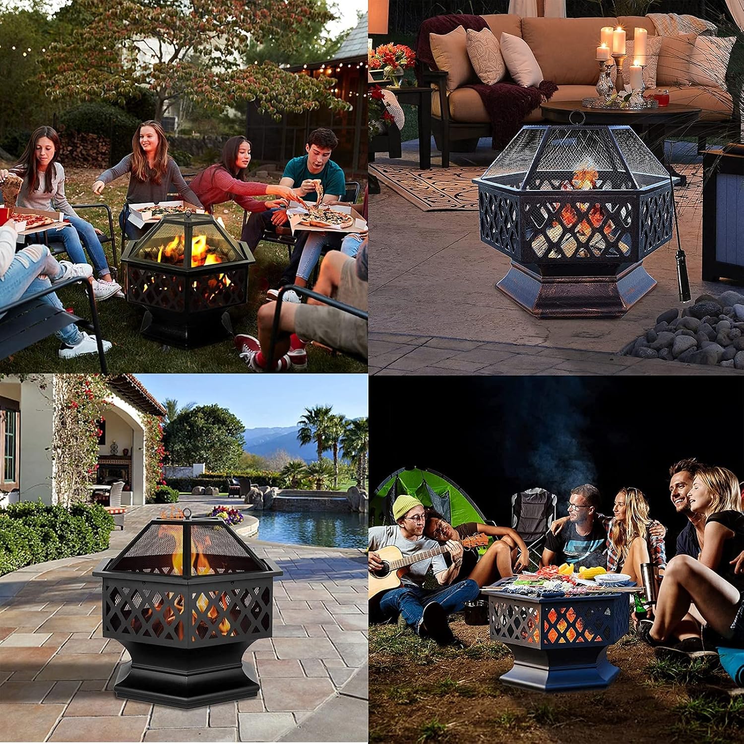 Outdoor Fire Pit Fire Pit for Outdoor Garden Patio, Outdoor Fire Pit Grill, Large Hexagonal Wood Burning Firepit for Backyard Garden, Patio Or Camping Grill Barbecue Rack