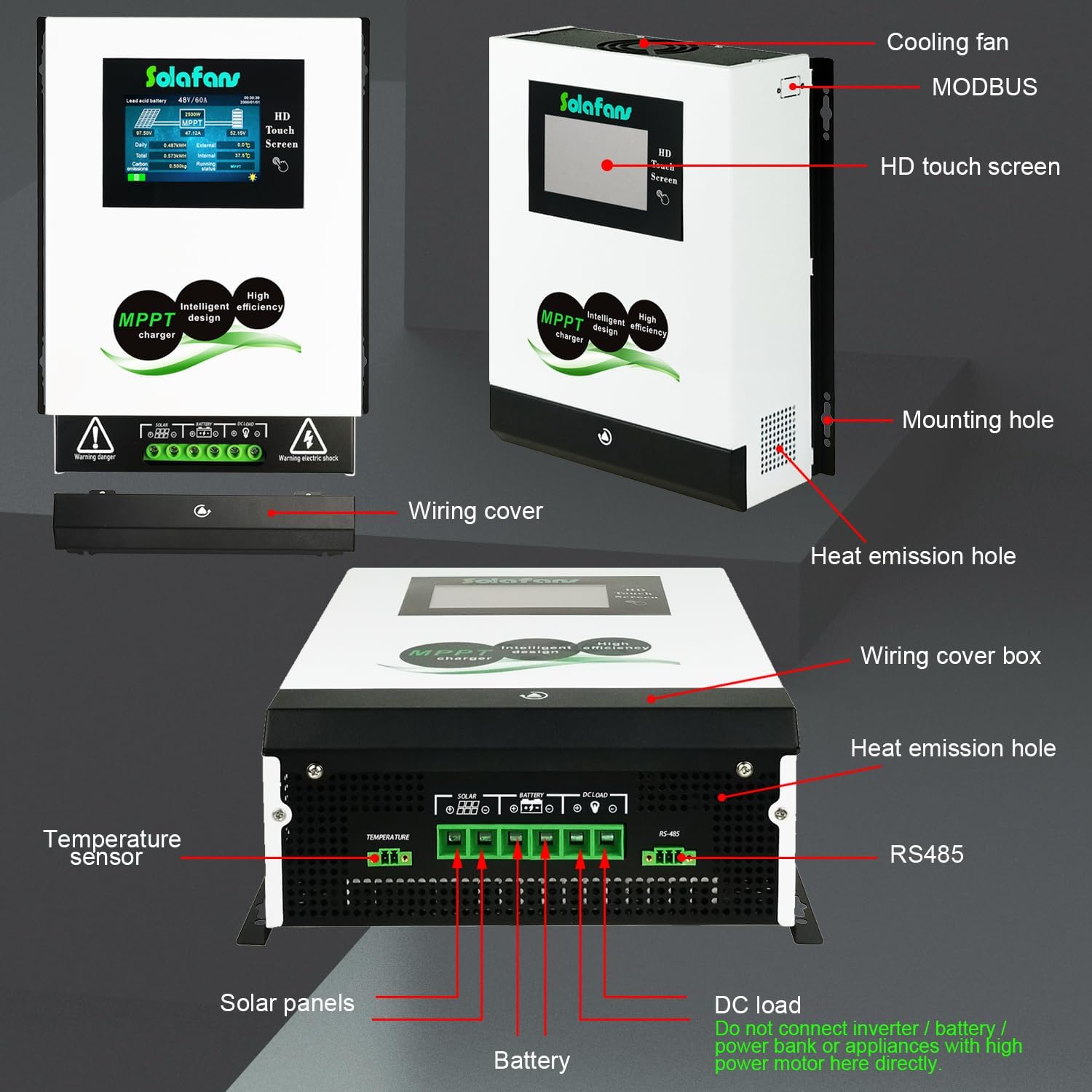 48V 70A HD Touch Screen MPPT Solar Controller 3840W PV DC150V 12V/24V/36V Bluetooth Battery Reactivation with Multi-Language