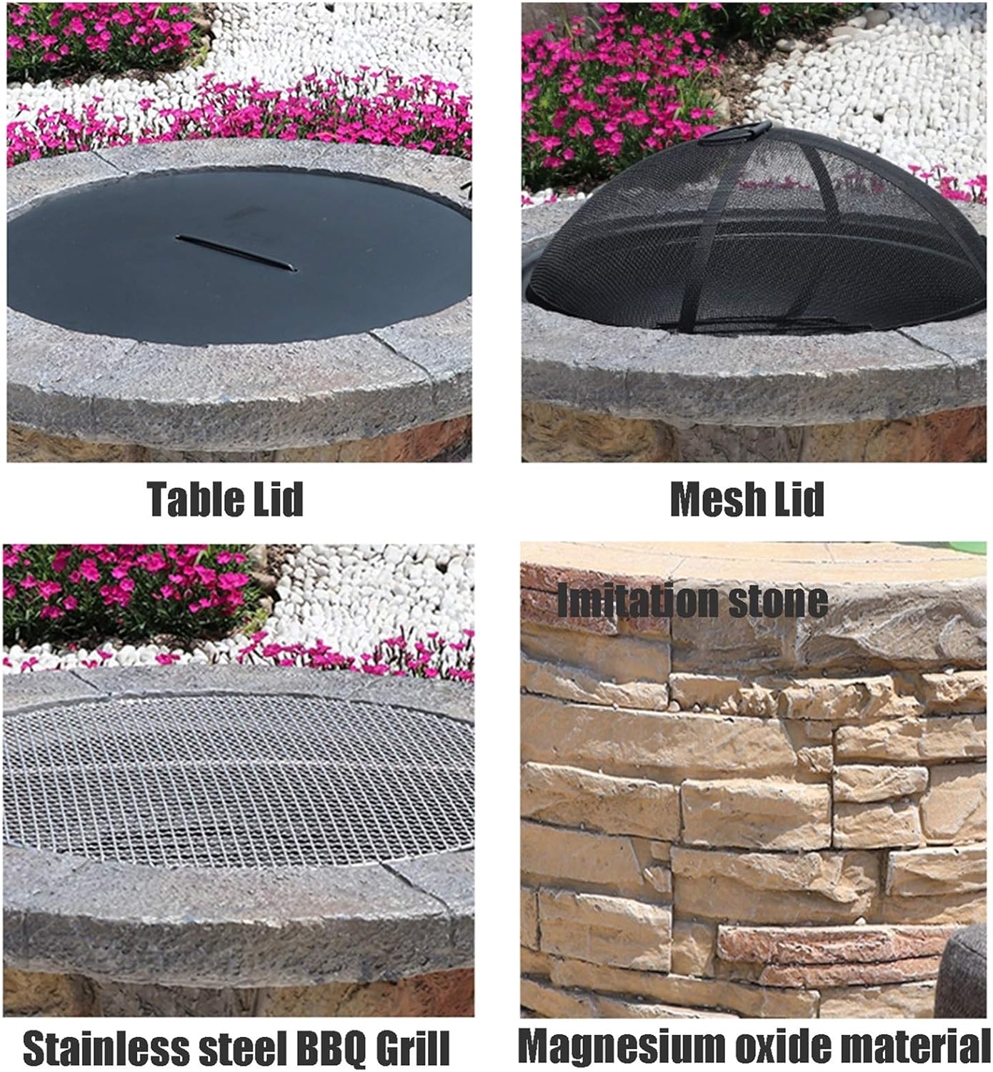 Outdoor Fire Pit Imitation Stone Fire Stove Backyard Patio Garden Fireplace for Camping, Outdoor Heating, Bonfire and Picnic