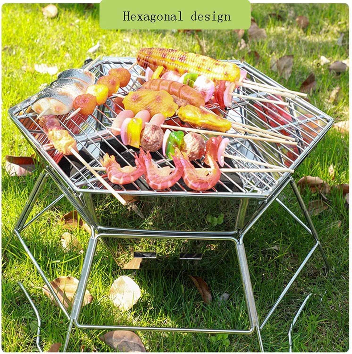 Fire Pits,Camping Stove Stainless Steel Outdoor Grill,Outdoor Garden Terrace Heater Camping Bowl Barbecue Brazier,Length 45.5cm,Height 23cm,Folding Size 50x32cm,(with Carry Bag)
