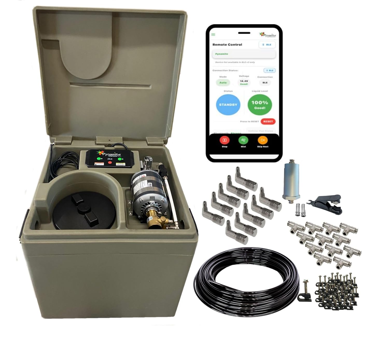 Mosquito Misting System Pynamite Bluetooth app & 10 Nozzle Kit