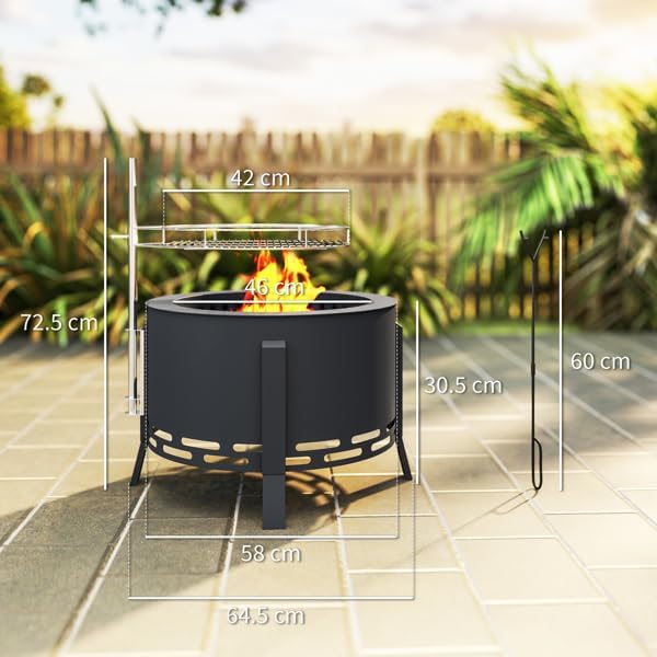 2-in-1 Fire Pit Table with Grill Grate, Outdoor Steel Fire Pit BBQ Combo with Poker & Ash Catcher, Black Firepit for Patio Backyard Camping