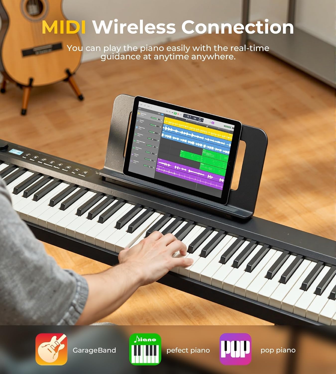 88 Key Folding Piano Semi-Weighted Foldable Piano Full Size Portable Travel Electric Piano Keyboard with BT Wireless, 128 Tones, USB MIDI, Sustain Pedal and Bag for Beginners Adults Teens