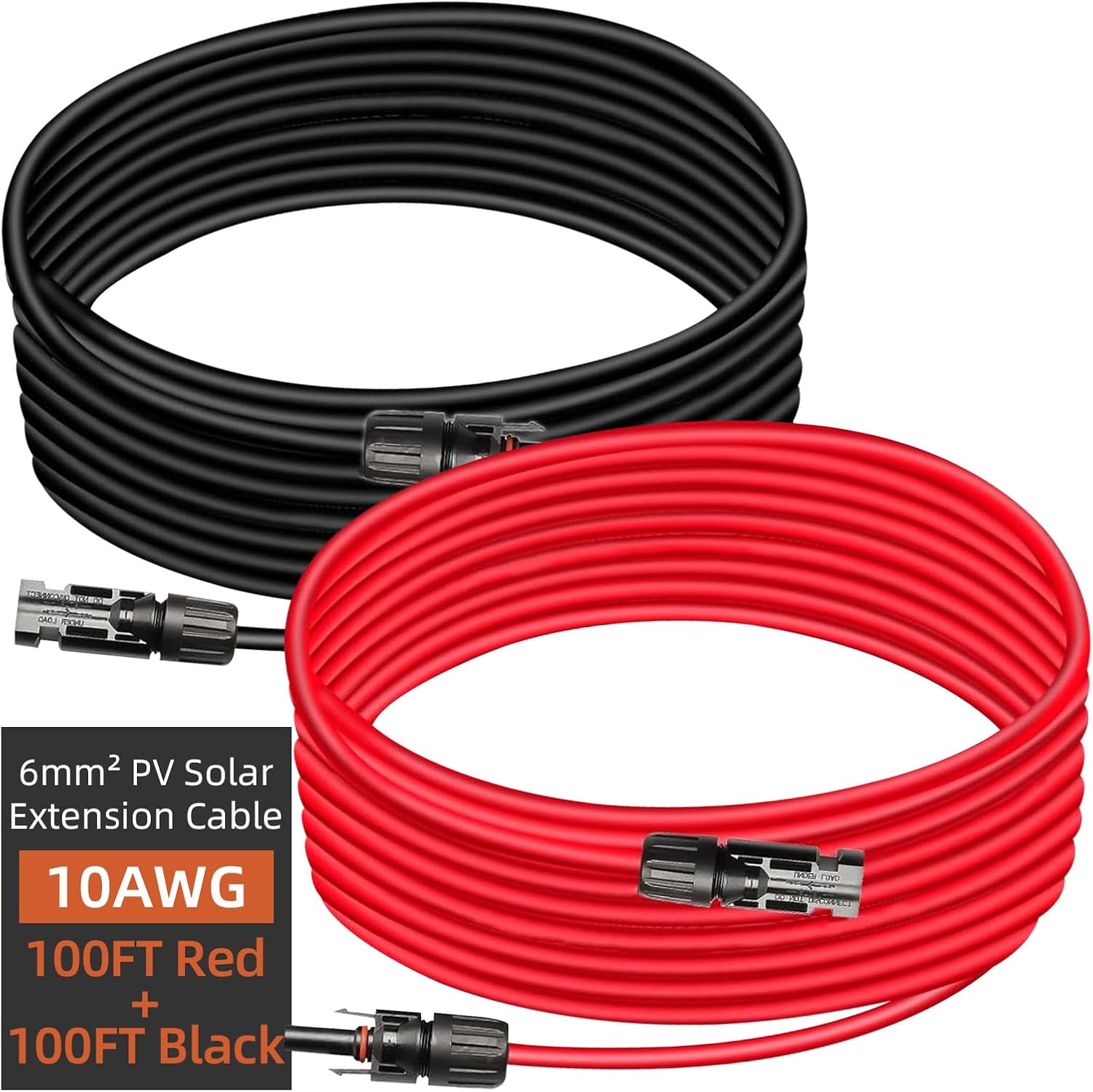 10AWG Solar Panel Extension Cable - 100FT Red + 100FT Black with Female and Male Connectors for Home, Boat, and RV Solar Panels