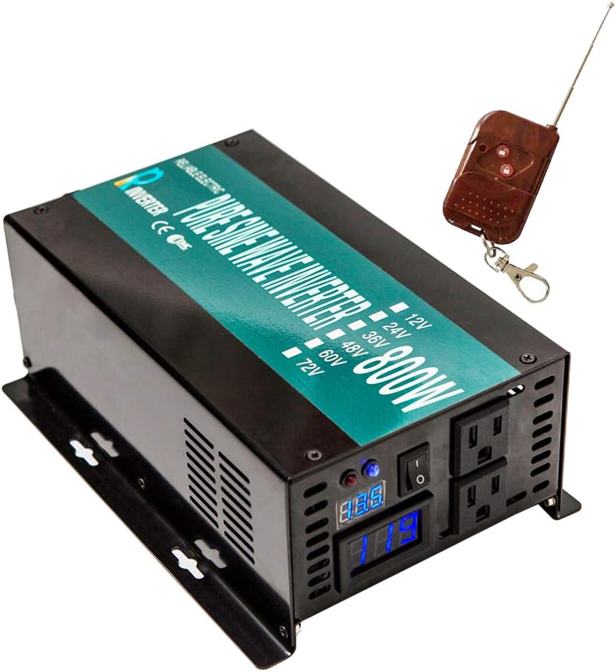 WZRELB RBP80012VCRT 800W 12V 120V Pure Sine Wave Solar Power Inverter with Remote Control Switch