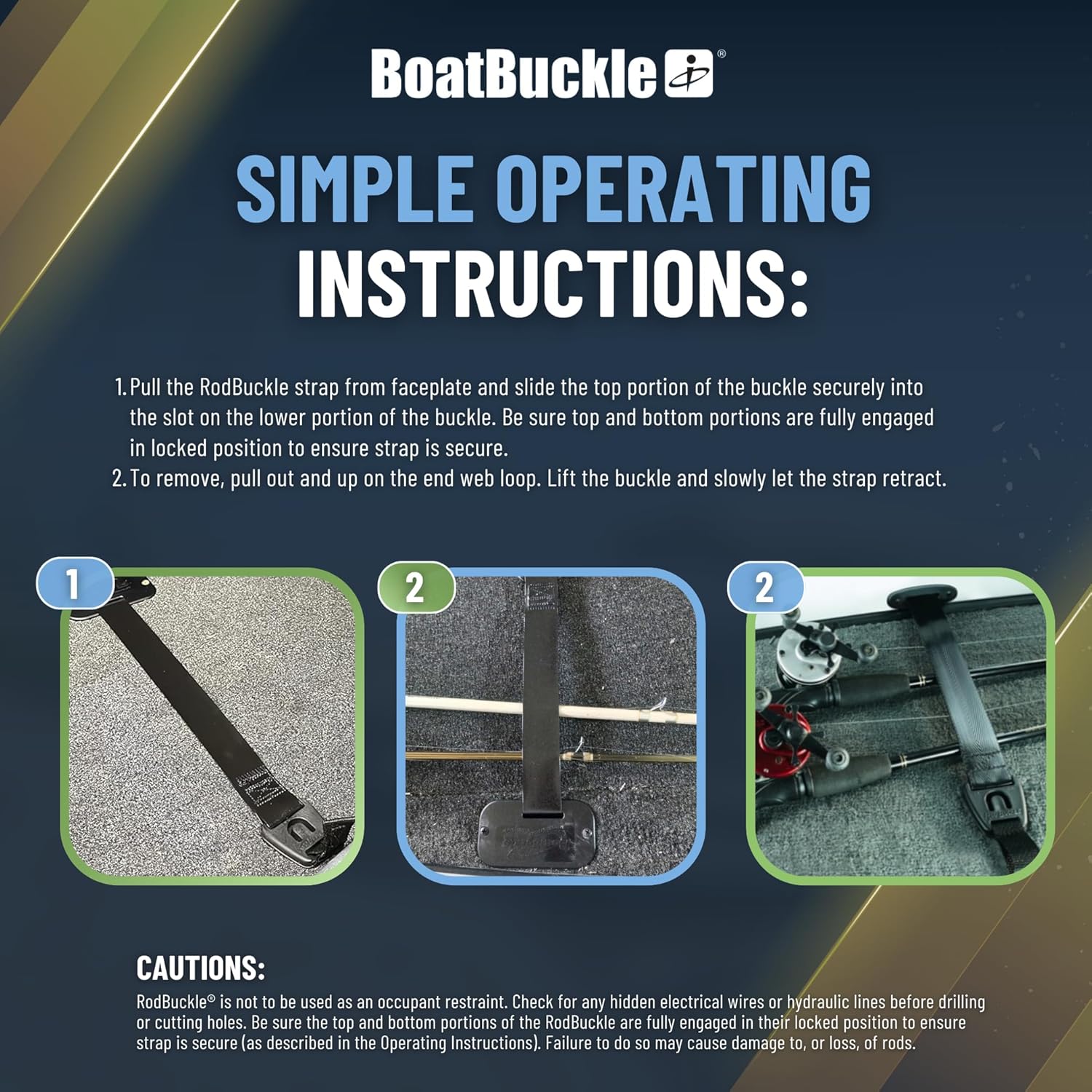 BoatBuckle Gunwale/Deck Mount Retractable Rod Tie-Down, 24-Inch Self-Retracting Fishing Rod Holder for Boats