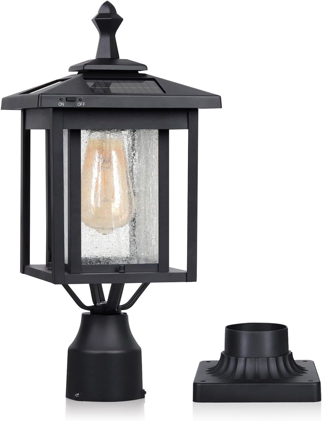 Outdoor Solar Lamp Post Light, Dusk to Dawn Waterproof Aluminum Post Lamp with Pier Mount Base for Pole Deck Yard Garden Gates Patio Walkway