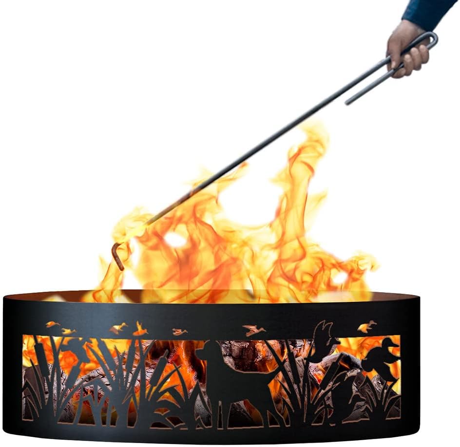 PD Metals LD00760-FP Lab N Duck Unpainted 12 in. Tall 60 in. Diameter Outdoor Fire Ring with Fire Poker - 60 x 60 x 12 in. - Rustic Black Color
