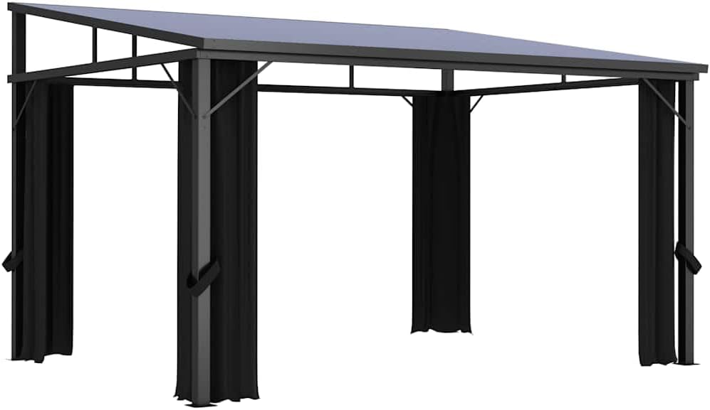 Anthracite Gazebo with Curtains, 13.3'x9.6'x8' Outdoor Patio Canopy Tent, UV-Proof PVC Roof, Aluminum & Steel Frame for Backyard, Garden, Events Outdoor Structures