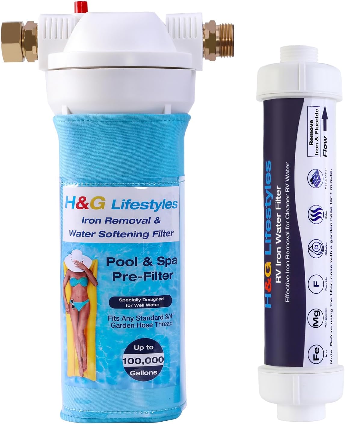 H&G lifestyles Iron Water Filter for Filling Hot Tub Pool & Iron Fluoride Water Filter for Fresh Drinking