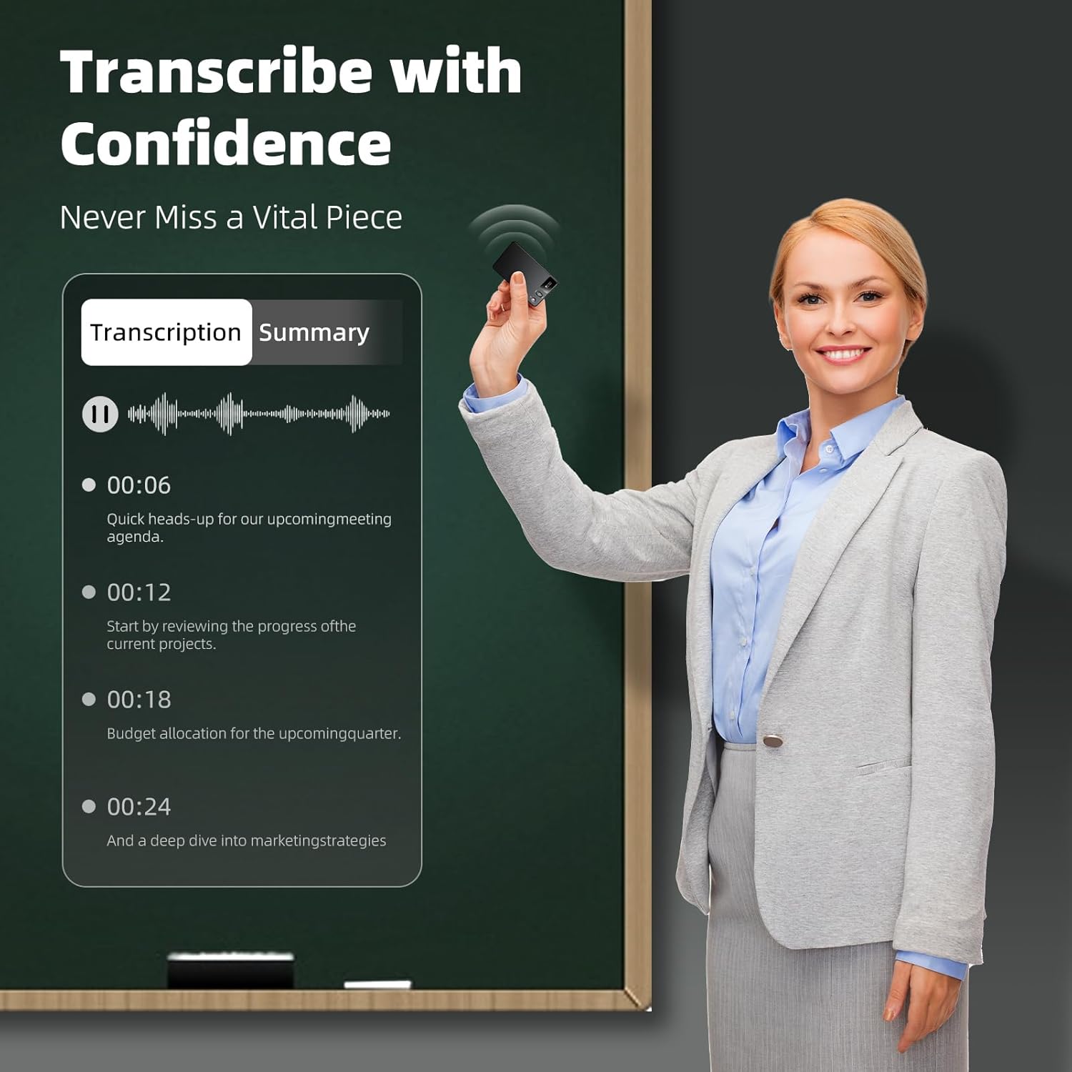 AI Voice Recorder with HD LED Screen,GPT-4.0 Powered Transcription & Translation Recording Device,Audio Recorder with App-Powered Editing & File Management,400 Free Minutes of AI Transcription/Month