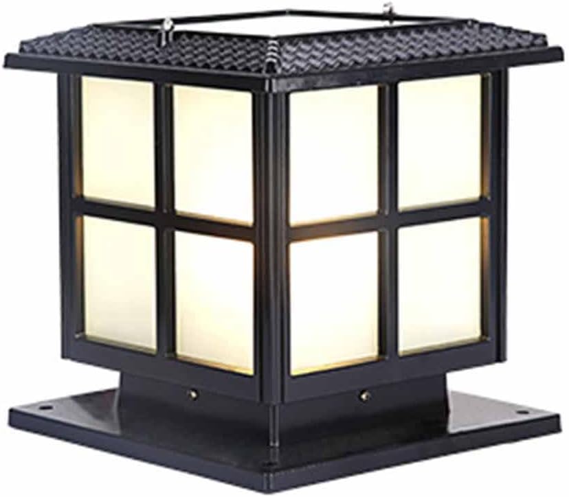 Garden Post Light, Square Retro Solar Gate Pillar Lights, Outdoor Waterproof Villa Courtyard Landscape Lighting Fixtures, Fence Deck Column Cap Lamp Lantern, for Patio Porch Railing