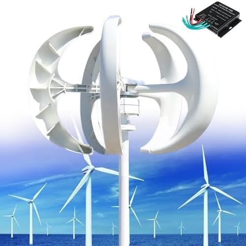 12000W Vertical Wind Turbine Kit, 5 Blades Wind Generator, 3 Phase AC Permanent Magnet, Controller Included, Ideal for Hybrid Wind Solar Systems (Red, 12V)