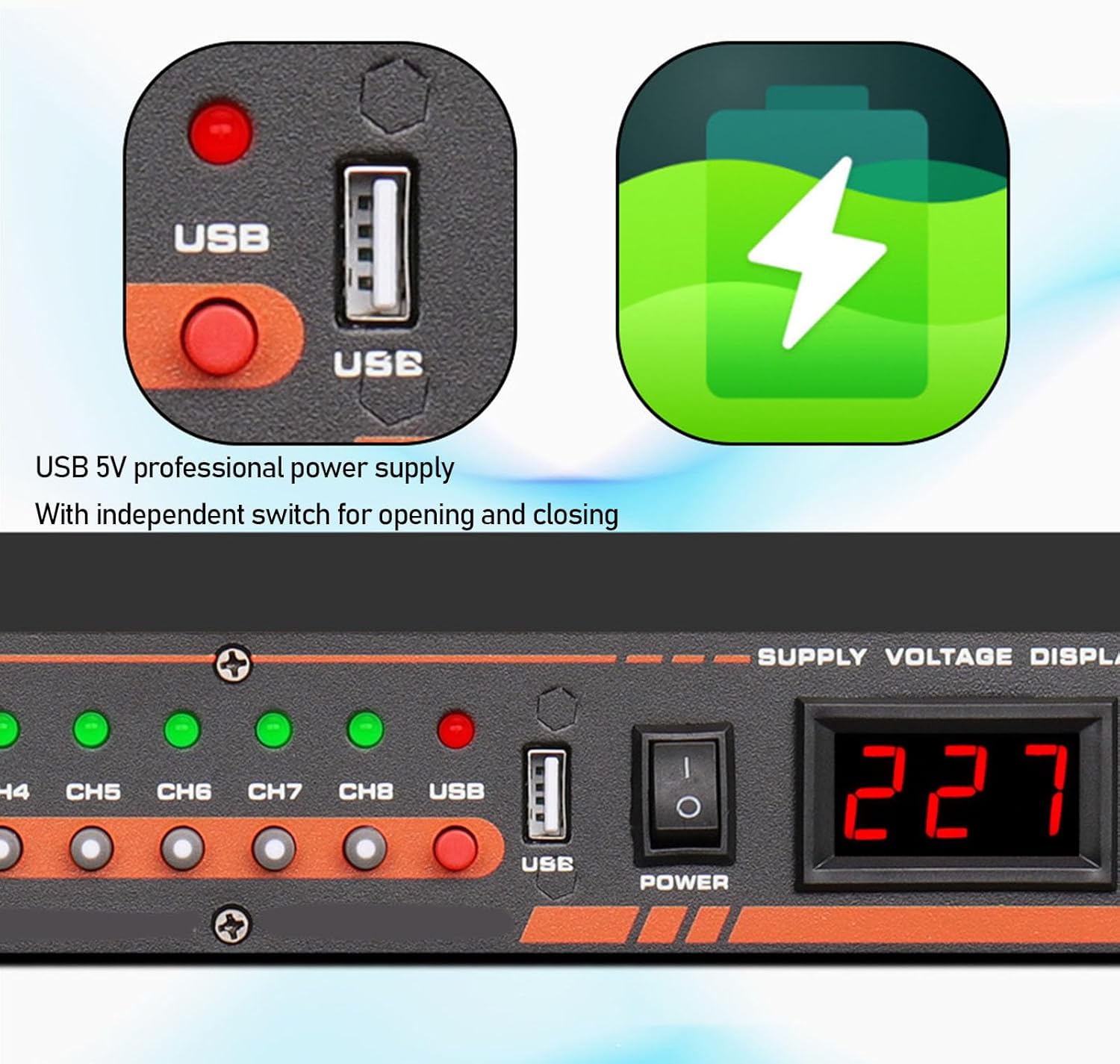 Tangxi 10 Outlet Power Sequencer, High Power Audio Equipment Controller with Digital Voltage Display, for Stage Amplifier Studio PA System (US Plug)